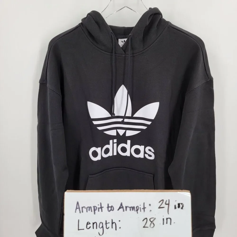 Adidas Originals Hoodie Womens Large Black White Trefoil Pullover Sweatshirt NEW - Picture 16 of 16